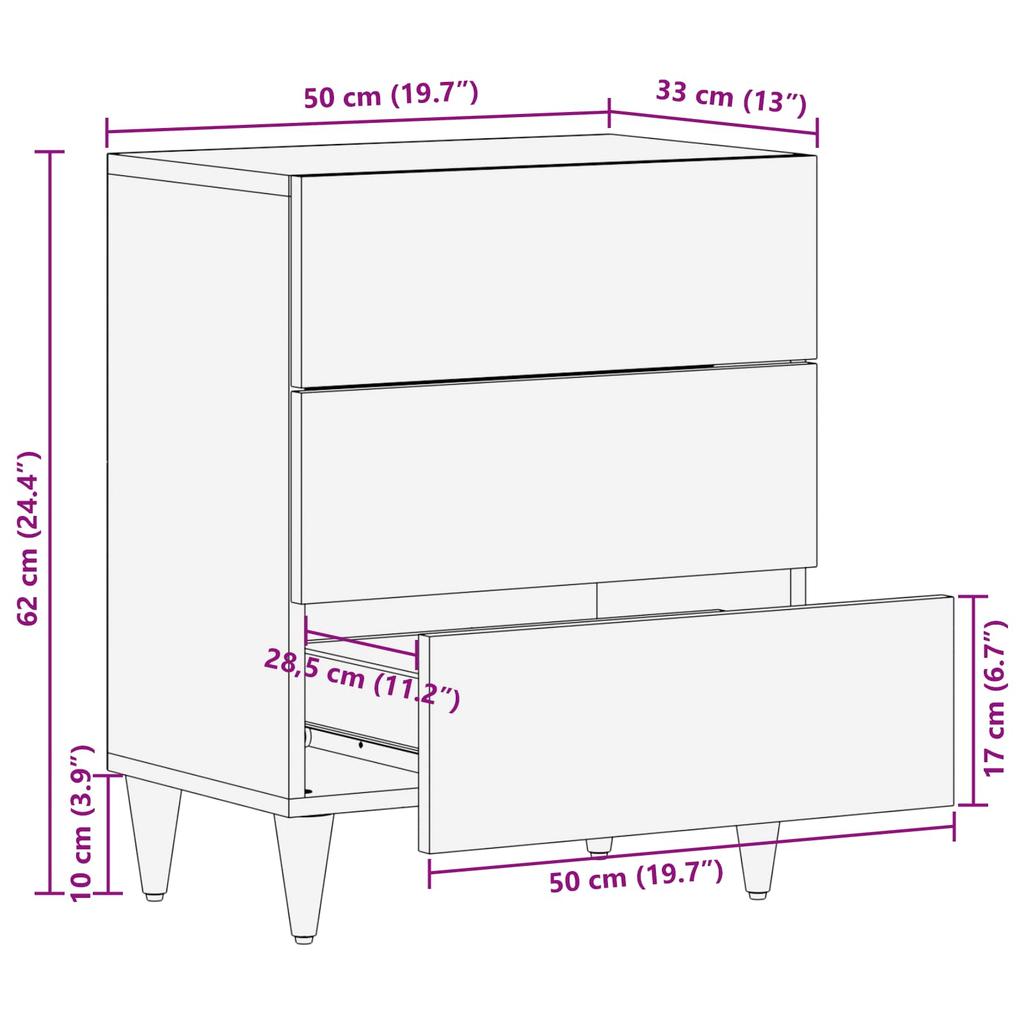 Nightstand Multicolor 50 x 33 x 60 cm Solid Mango Wood