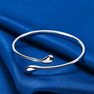 Luxuriöses 925er Sterlingsilber Zartes Offenes Tropfenarmband Damen Mode Party Hochzeit Schmuck Zubehör