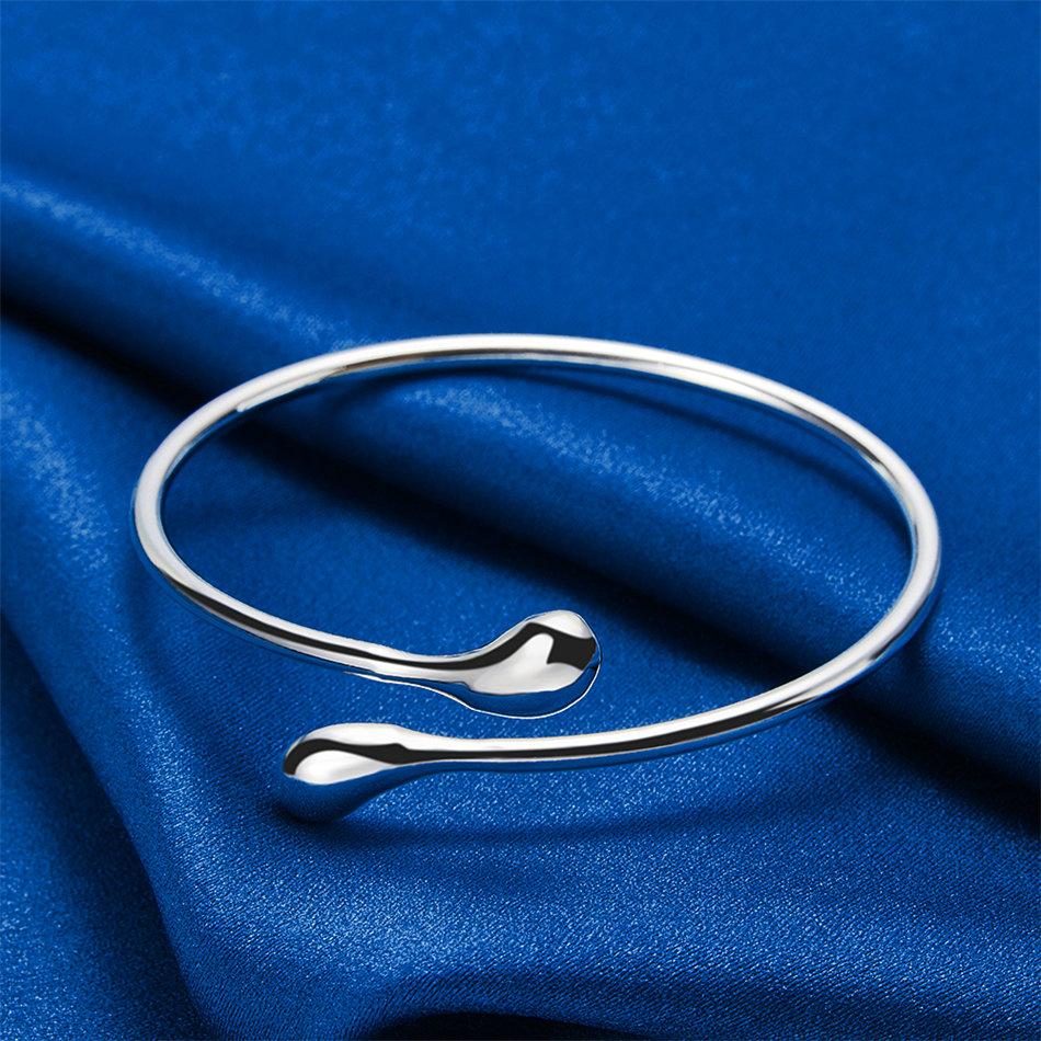 Luxurious 925 Sterling Silver Delicate Drop Open Bracelet Women Fashion Party Wedding Jewelry Accessories