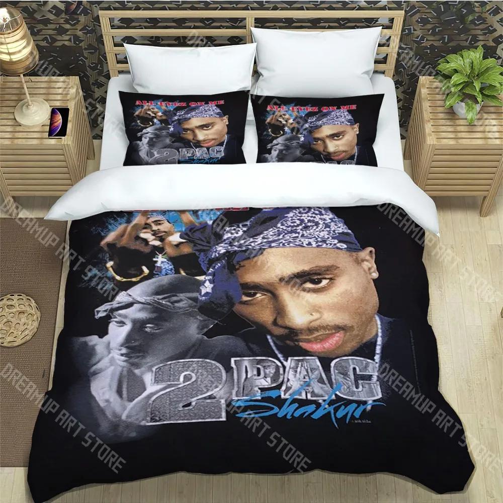 T-Tupac Shakur Fashion Trendy Print Three-piece Set Suitable for Kids or Adults Quilt Cover Pillowcase Bedding Set Birthday Gift