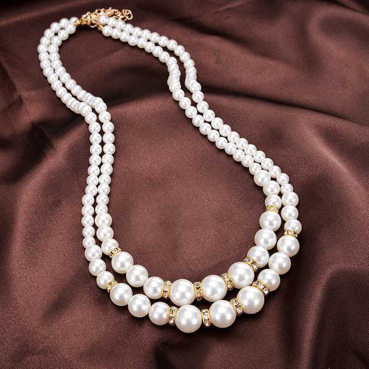 

Women s cheongsam dress with necklace, double-layer artificial imitation pearl double-layer pearl necklace accessories золотий