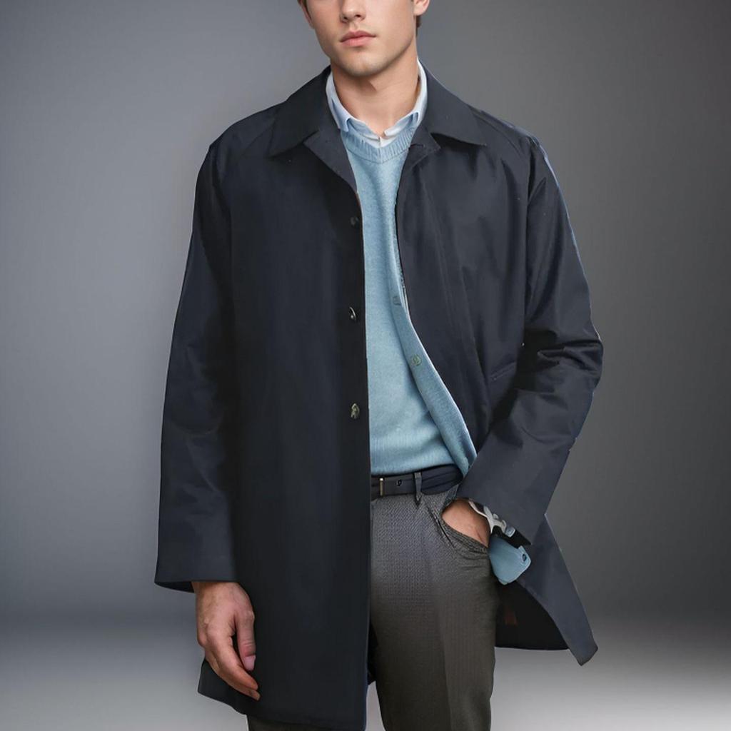 Spring and Autumn Solid Color European and American Long-sleeved Trench Coat Men's Lapel Slim-fitting Single-breasted Casual Jacket