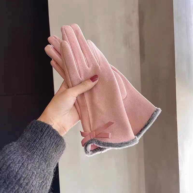Fashionable Women's Gloves with Winter Velvet and Thickened Autumn Driving Cold Proof and Warm Touch Screen Split Finger