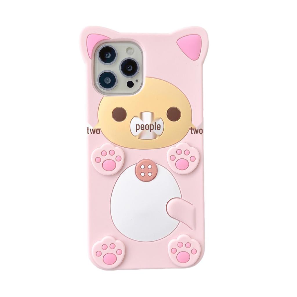 3D Cartoon Bear & Plum Blossom Cat Paw Silicone Case for iPhone 16/15/14 Pro Max