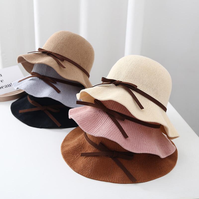 Women's Bow Fisherman Hat Straw Hat Sun Protection and Sunshade Hat Spring and Summer