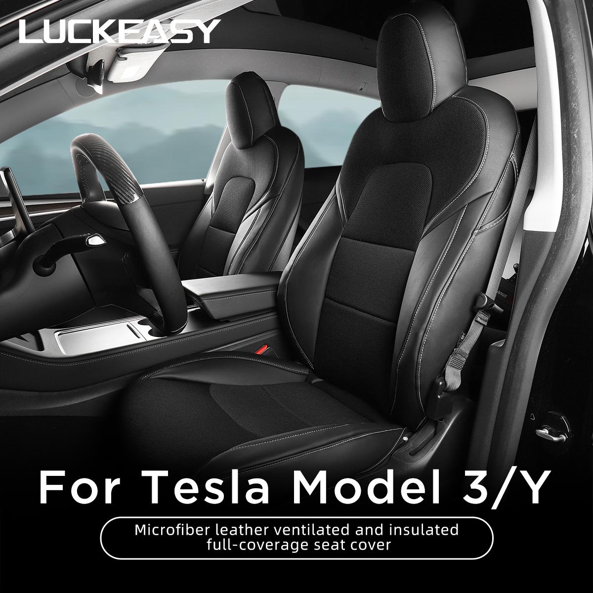 

Кожаные чехлы на автомобильные сиденья из микрофибры для Tesla Model 3 Model Y, дышащий универсальный защитный коврик для сидений, интерьер