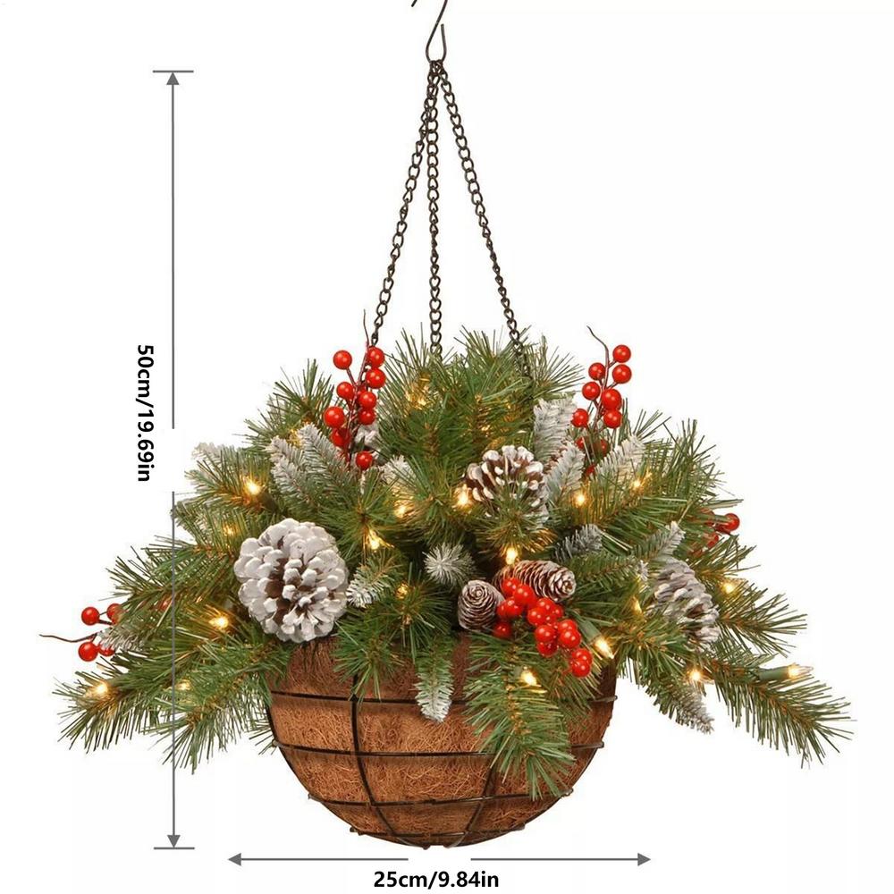 

Christmas Porch Decor Greenery Basket with Pine Cones Berries Artificial Christmas Decorations for Front Door Holiday Party Gift