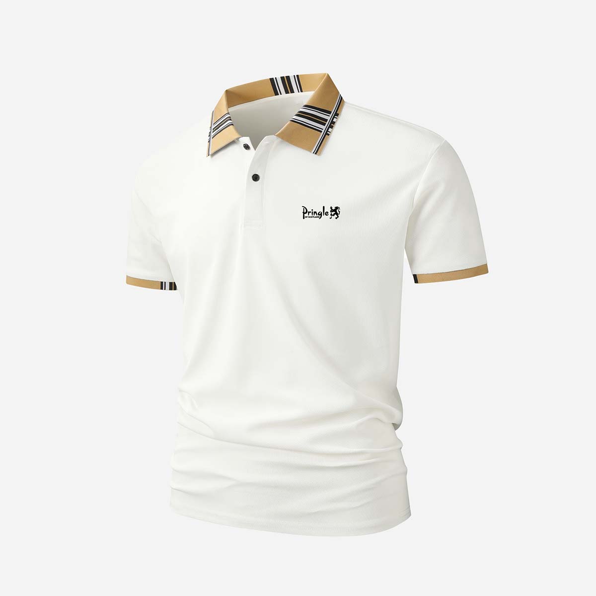 

Men s Striped Collar Short Sleeve Polo Pringle Lion Logo Print Breathable Casual Sport Tops M білий