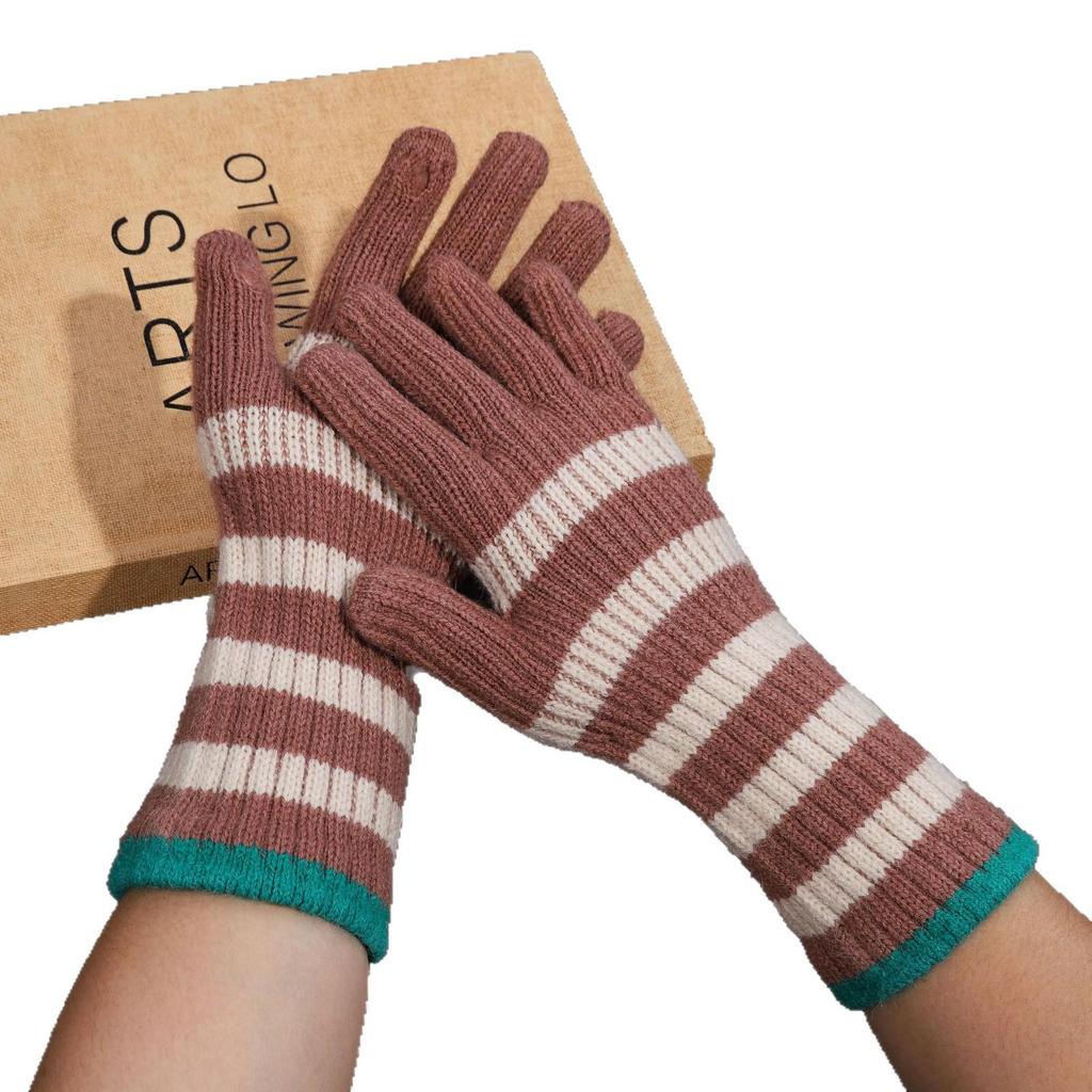 Women's Fingerless Imitation Cashmere Gloves - Girlish Heart Design, Striped, Extended Wrist, Warm & Versatile for Autumn/Winter Travel