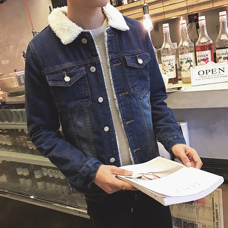 Autumn Winter Men's Fleece-lined Thickened Denim Jacket Men's Loose Fit Top Jacket for Men