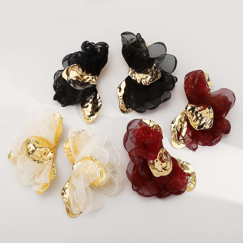 Sweet Temperament Mesh Flower Earrings Fashion Premium Girlish Exaggerated Ear Jewelry Hot Selling Accessories For Women