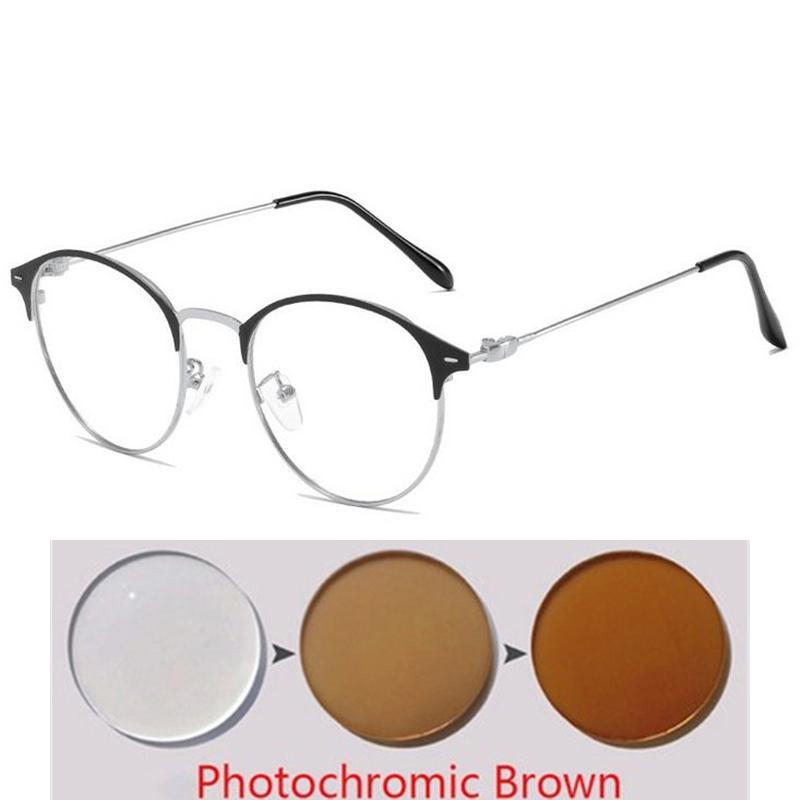 Metal Oval Myopia Light-sensitive Prescription Eyeglasses Women Men Retro Computer Optical Spectacles Diopter 0 -0.5 -0.75 To -6.0