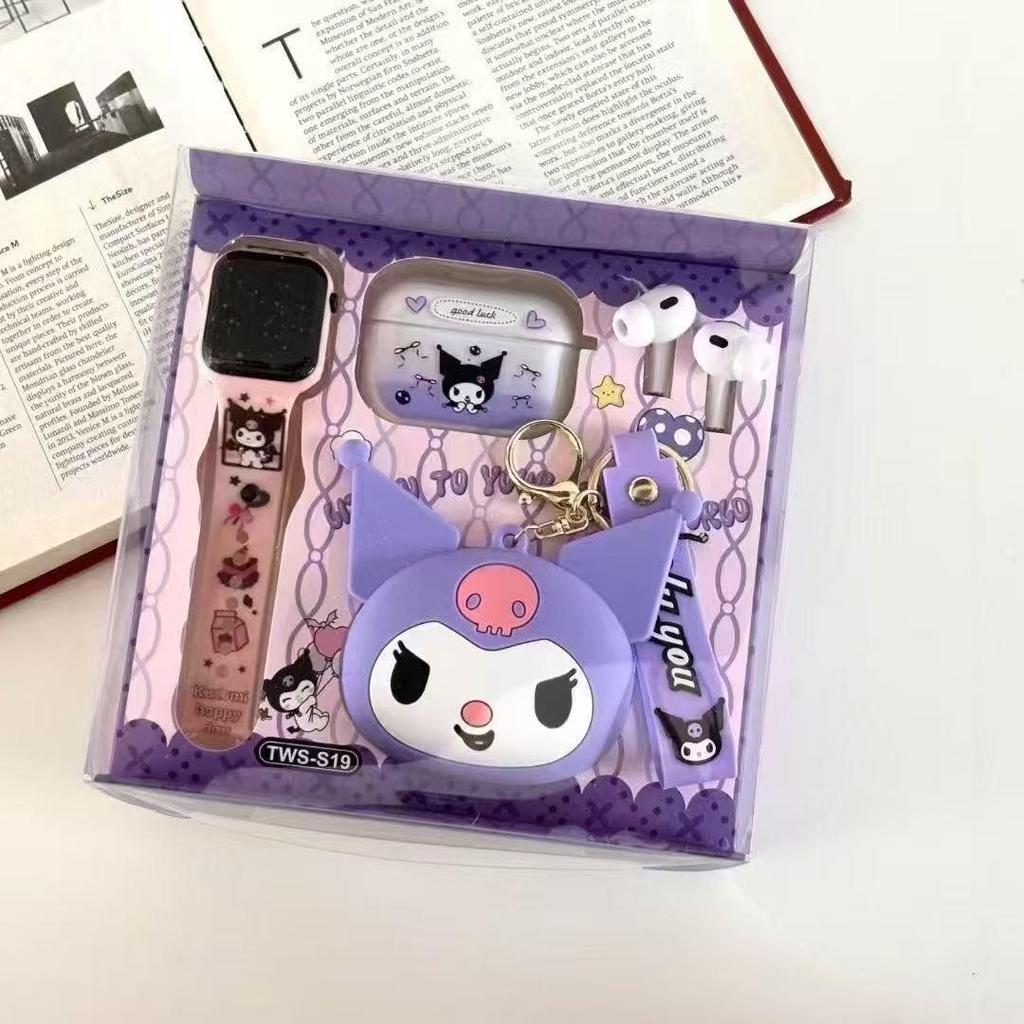 TWS-S19 Wireless Bluetooth Earphones & LED Watch Set with Cute Cartoon Storage Bag