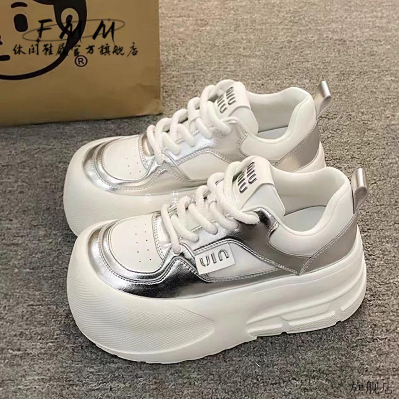 

PLOVER thick-soled mesh breathable little white shoes new versatile niche sports shoes heightening casual board shoes 35 білий