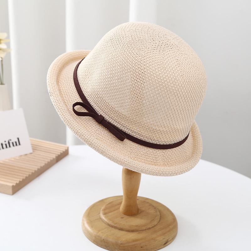 

Korean Style Women s Trendy Fedora: Spring/Summer Breathable Bucket Hat with Bowknot and Rolled Brim Sunshade One Size брудно-білий