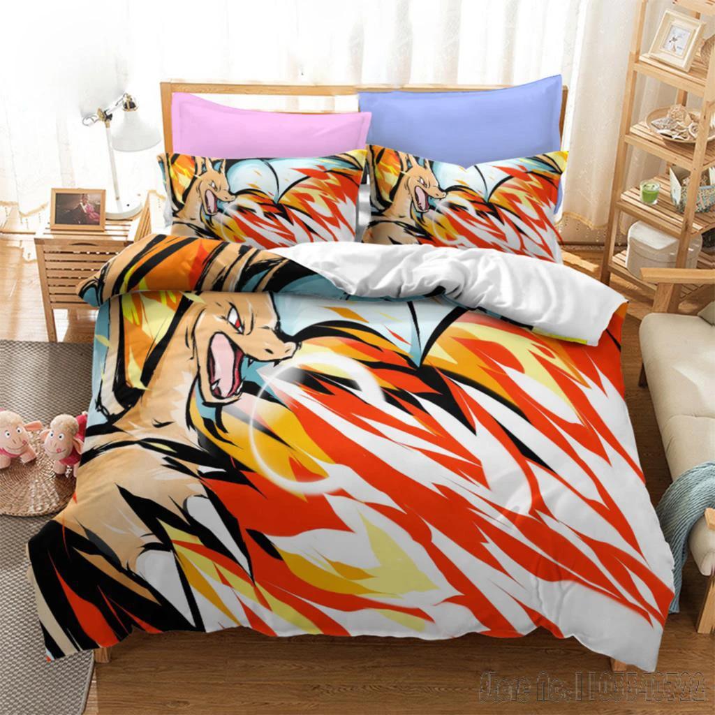 Anime Pokemon Pikachu Bedding Set Quilt Duvet Cover Comforter Bedclothes Twin Single King Kids Adult Gift