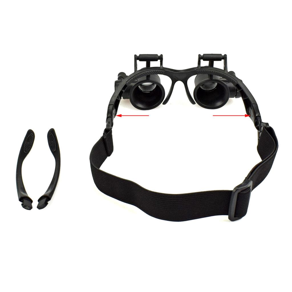 Vergrößerungslinsen Doppelte Brille LED Reparatur Brillen Typ Kopfbedeckung Lupe mit 2 LEDs 6 austauschbare Linsen