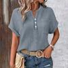 Women's  Blouse, Linen Blouse, Women's Summer Button-Down Linen Shirt,Short Sleeve V-Neck Blouse With Pockets