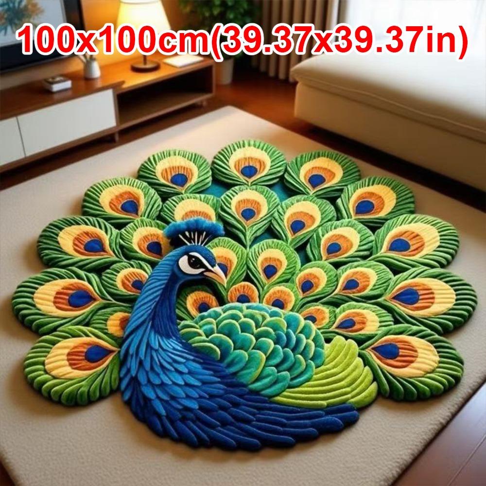 Soft Peacock Carpet Non-slip Bathroom Floor Mat Portable Blanket  for Living Room Tea Table Bedside
