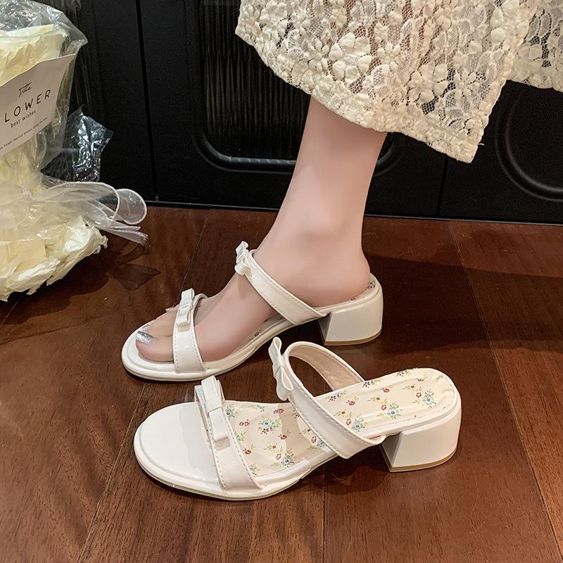 Wedge heel sandals women's 2025 new summer wear with cool slippers with skirts, beautiful French high-heeled slippers
