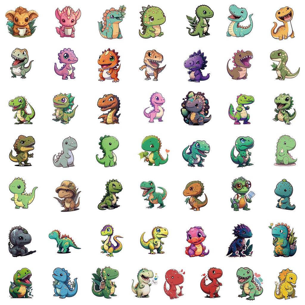 50 Unique Cute Dinosaur Stickers: Waterproof Decals for Water Bottles, Phones, and Kids' Journals.