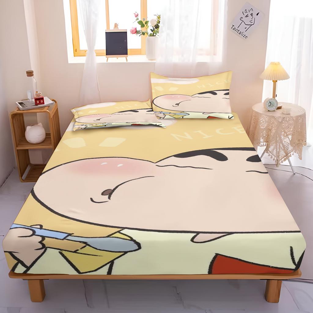 Kreslené prostěradlo s gumou Shin-chan pro teenagera Elastické povlečení Roztomilé povlečení s digitálním potiskem, Povlečení pro děti