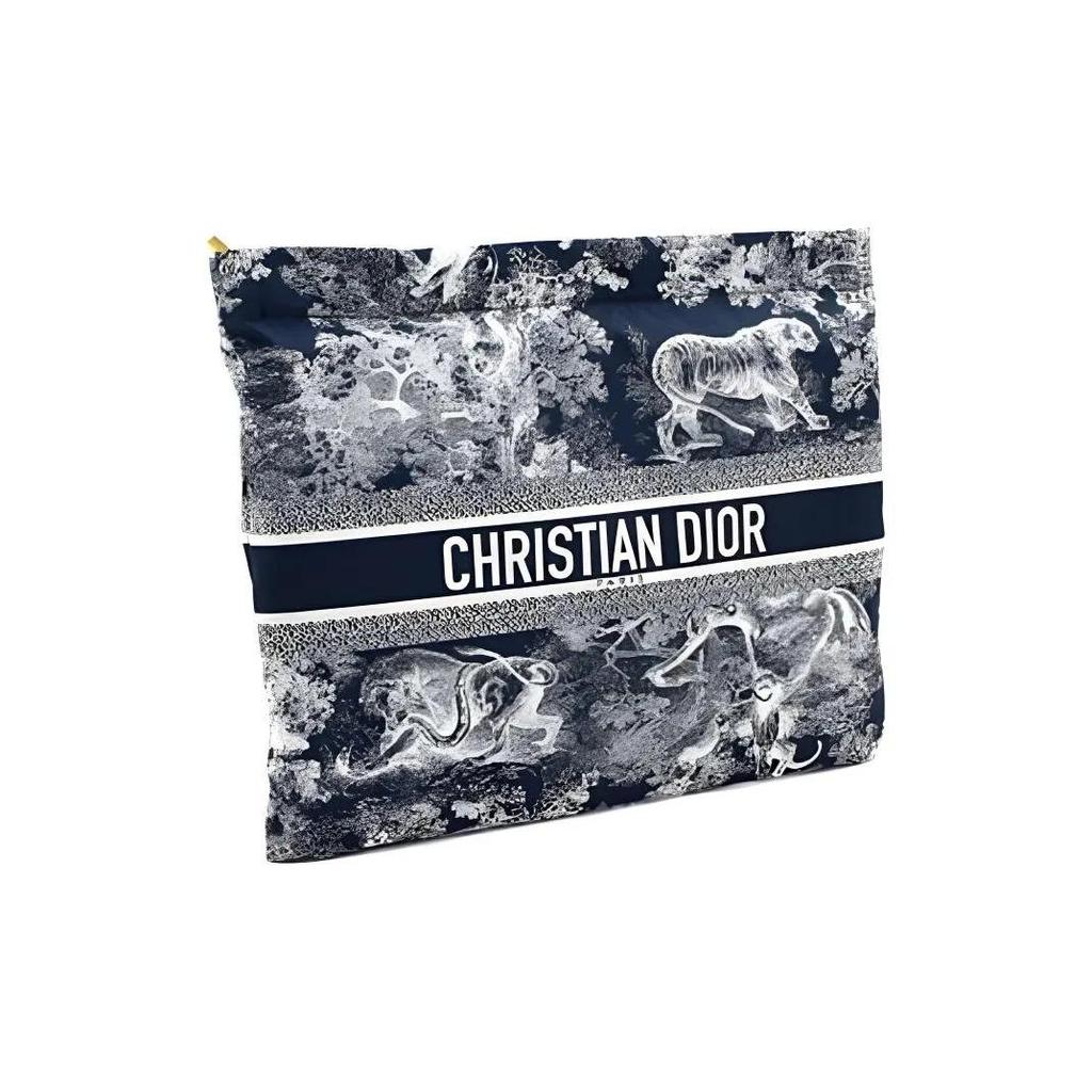 DIOR Travel Toile de Jouy Reverse Print Zipper Tech Fabric Clutch Bag  Shoulder Bag Handbag Regular Fit Women's Style Blue