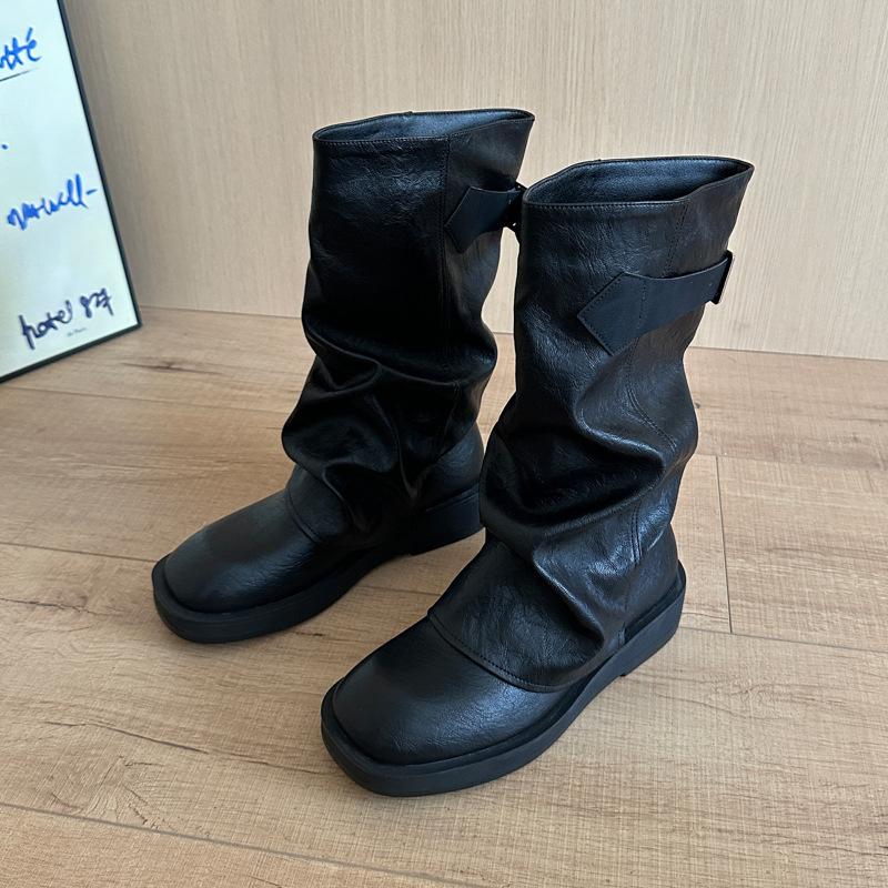 2025 Autumn New Niche Retro Square Heel Medium and High Boots Western Cowboy Pile Boots Martin Boots Martin Boots Women