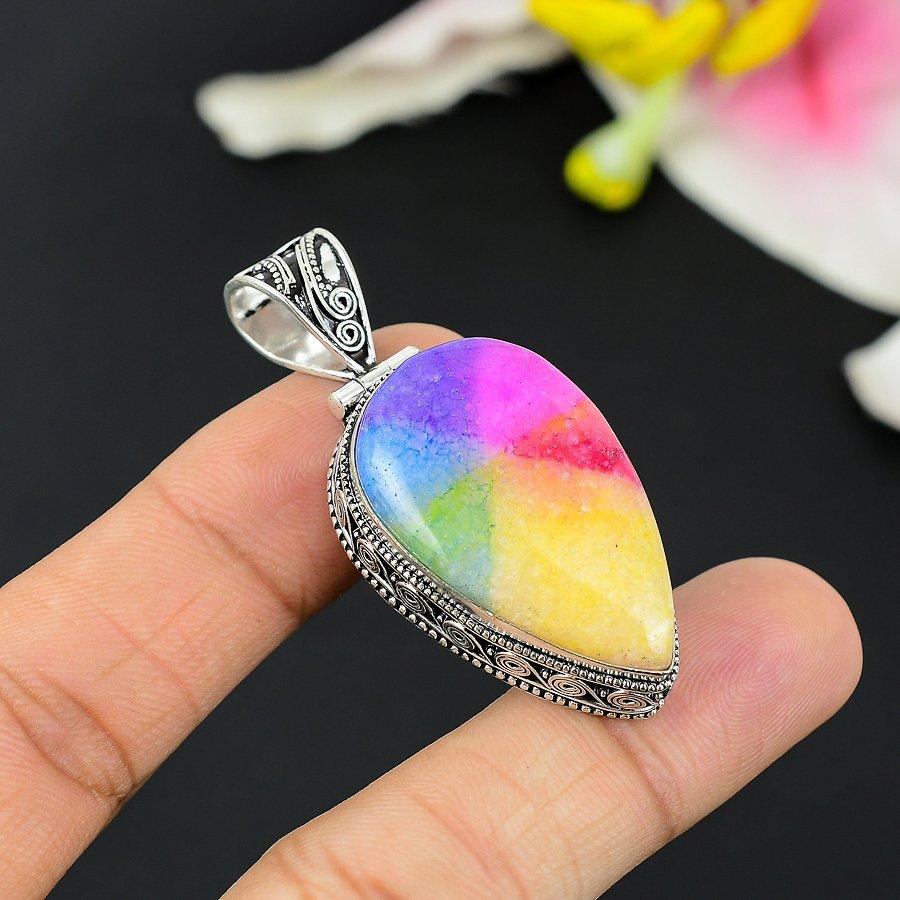 Rainbow Solar Quartz Gemstone 925 Sterling Silver Jewelry Pendant 2.44" KG-152