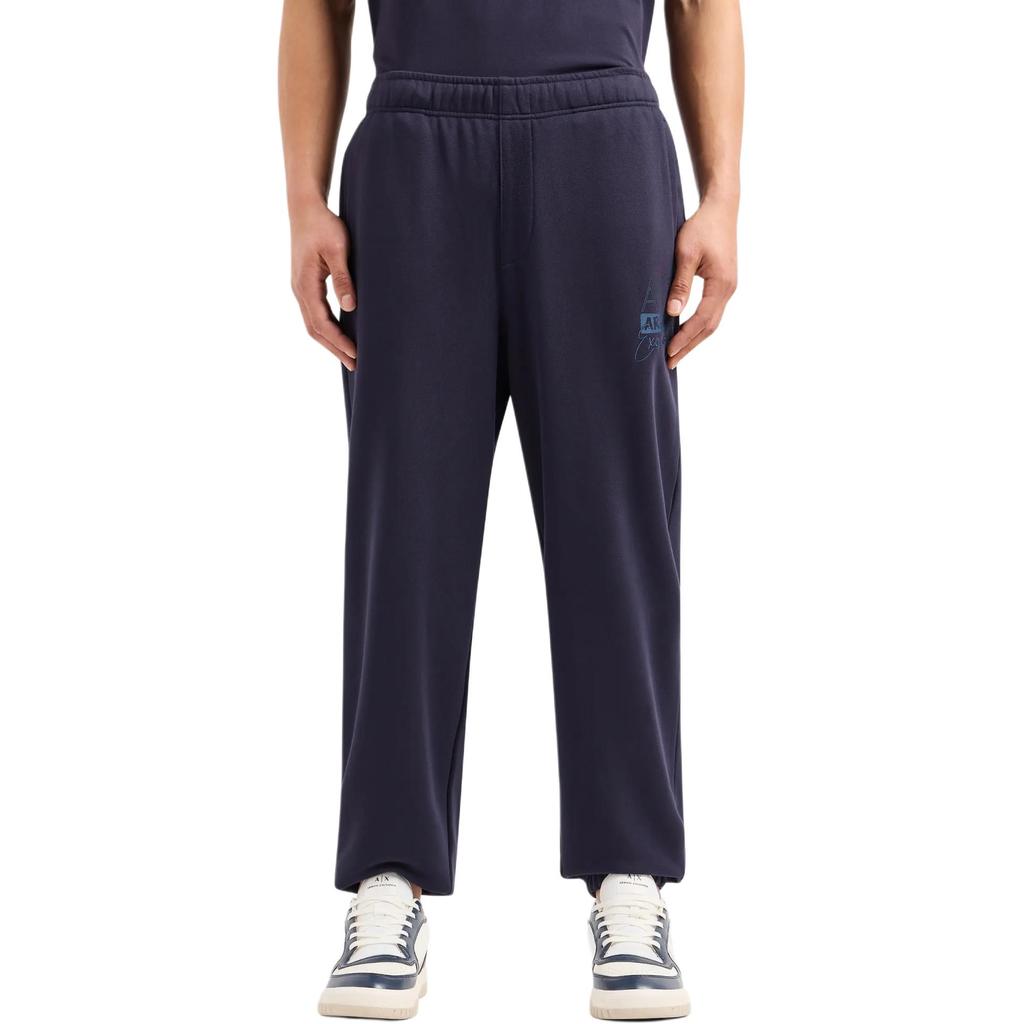 Armani Exchange SS24 Solid Color Elastic Waist Loose Fit Cuffed Casual Pants Men Bottoms Navy-Blue 3DZPHK-ZJXRZ-15CX