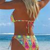 The New European and American Split Printing Splicing Neck Women's Split Swimsuit Bikini Suit Is Sexy