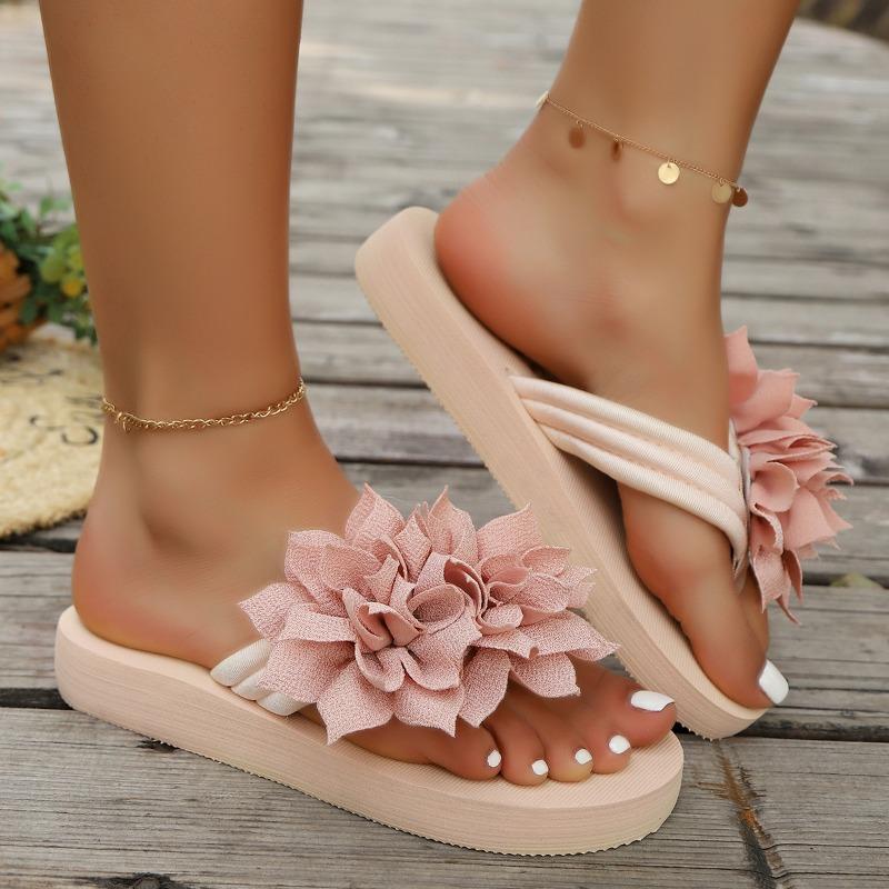 Fashion New Fashion Flower Decor Flip Flops Women Summer Beach Non Slip Platform Slippers Woman Sole Lightweight Flat Sandals 36-43