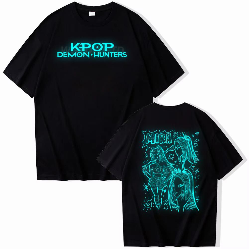 T-shirt da donna KPop Demon Hunters Witch Hunter Scollo a girocollo Manica corta Top ampio Maglietta in cotone