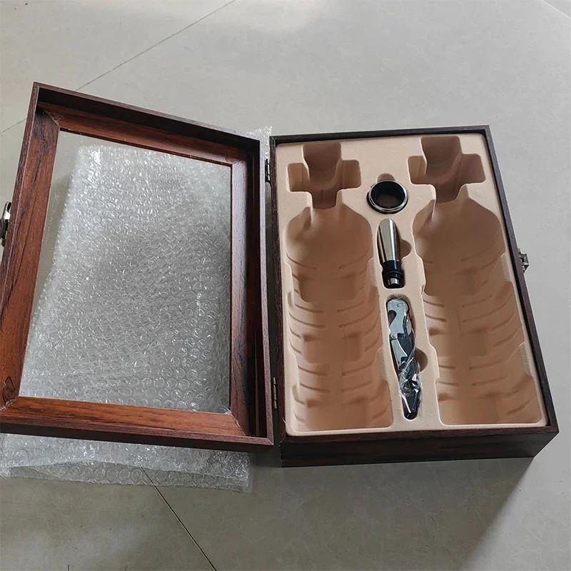 1pc Wooden Wine Box Set Double Bottle Storage Case Wine Gift Box for Wine Lovers Birthday Housewarming Wedding