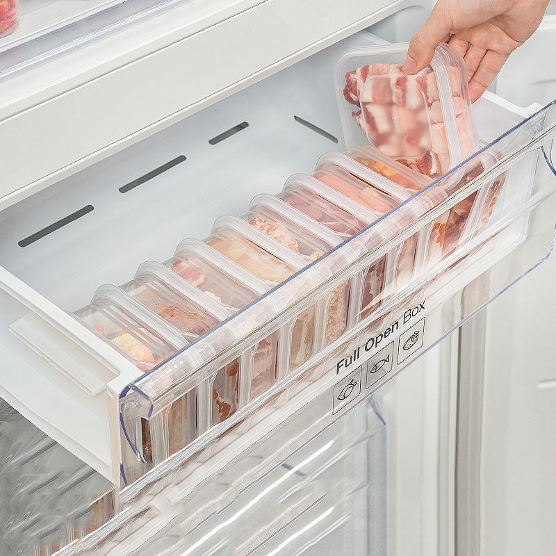 Skladovací box na uchovávanie čerstvej Stohovateľný box na uskladnenie potravín na prípravu jedla a organizáciu ingrediencií v chladničke alebo mrazničke