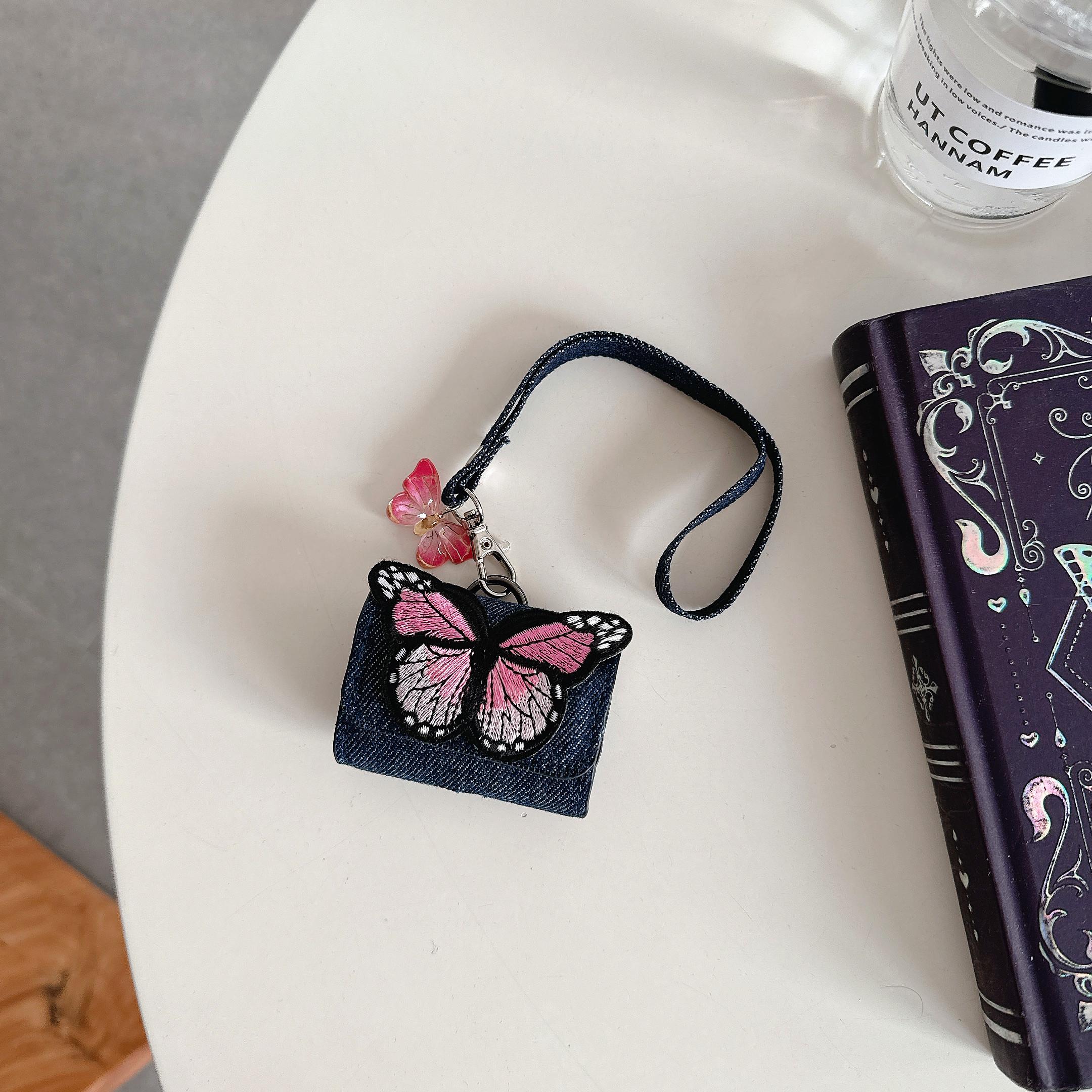 

Для AirPods 4/3/Pro 2/Pro Чохол Джинсова сумка для зберігання навушників з візерунком метелика з підвіскою Blue