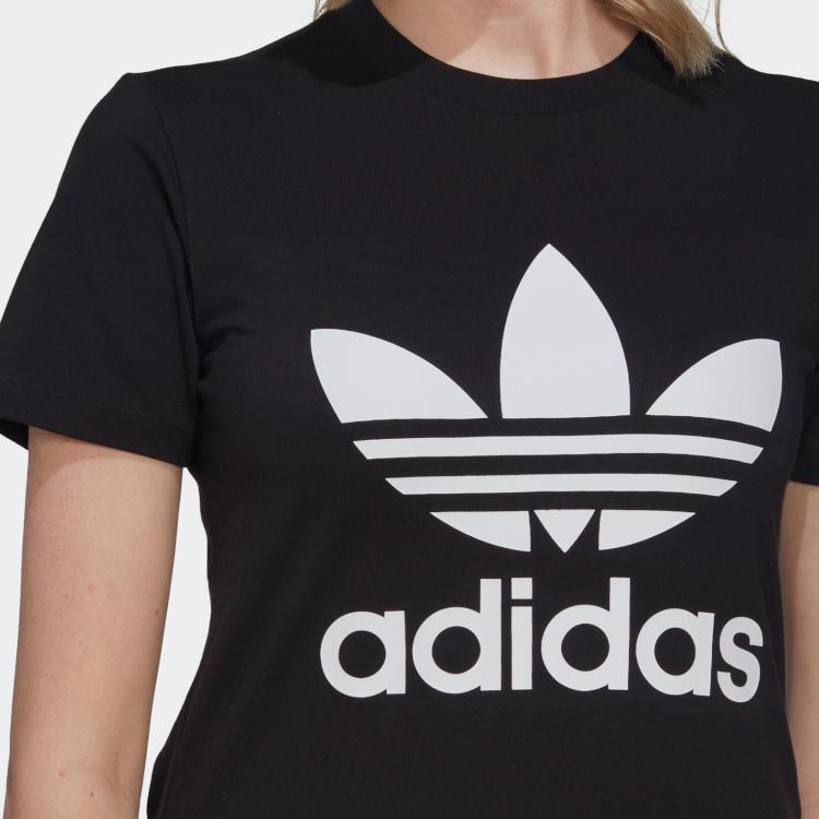 Adidas Originals Trefoil SS22 Logo Print Drawstring Short Sleeve T-Shirt Women Tops Black HS2599