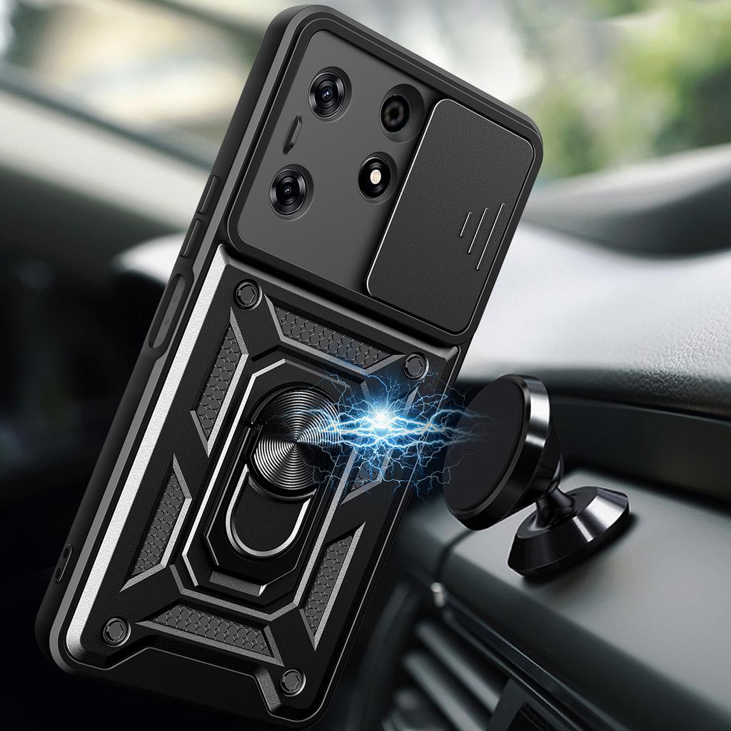 For TECNO Spark 10 Pro PC+TPU Anti-Scratch Phone Case Slide Lens Protection Kickstand Cover