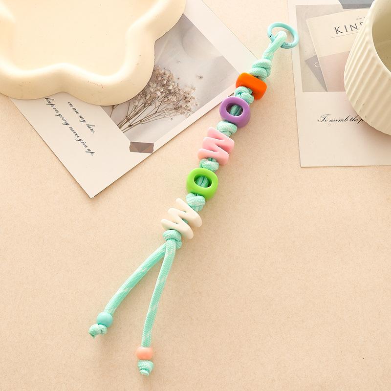 Dopamine Beaded Letter Braided Lanyard Keychain For Phone Case Women Anti Lost Knot Rope Strap Car Keyring Diy Accessories