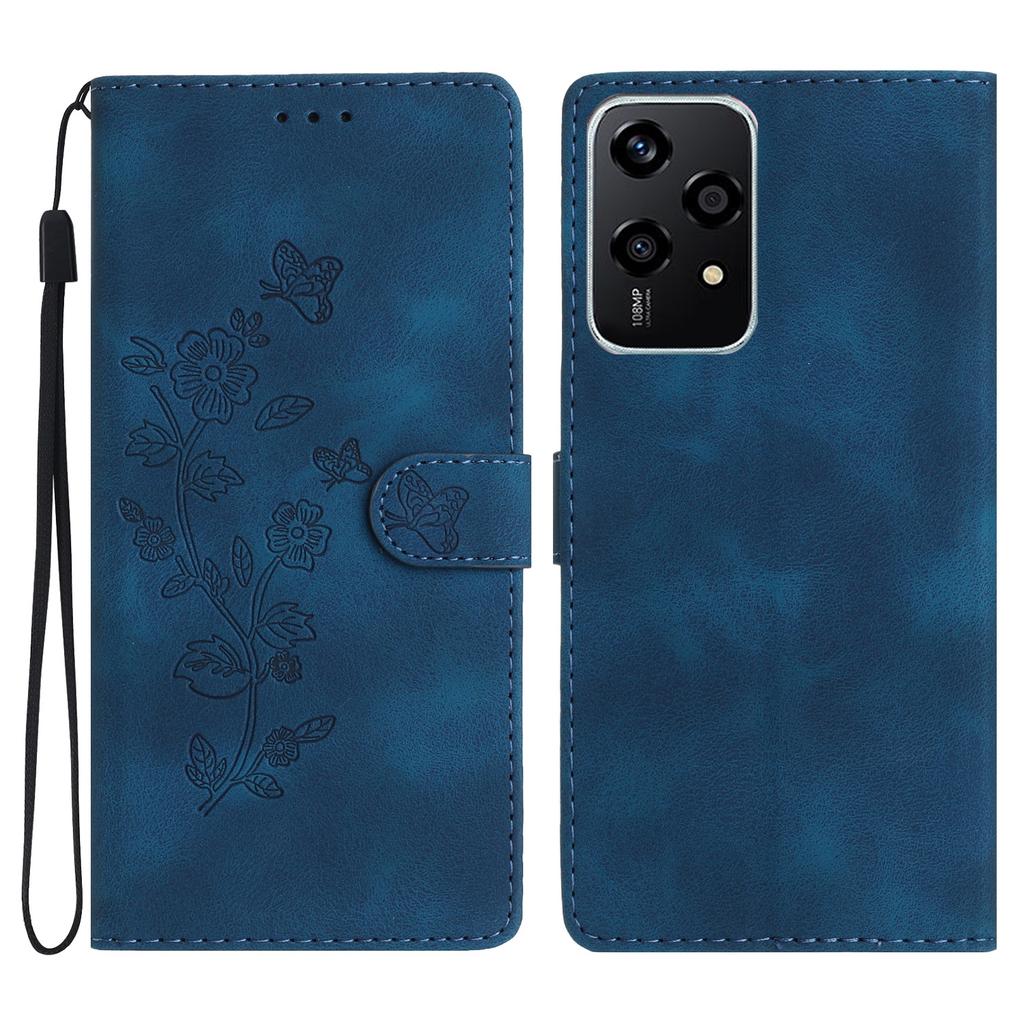 For Honor 200 Lite Case Leather Imprinted Flower Phone Cover Wallet with Wrist Strap