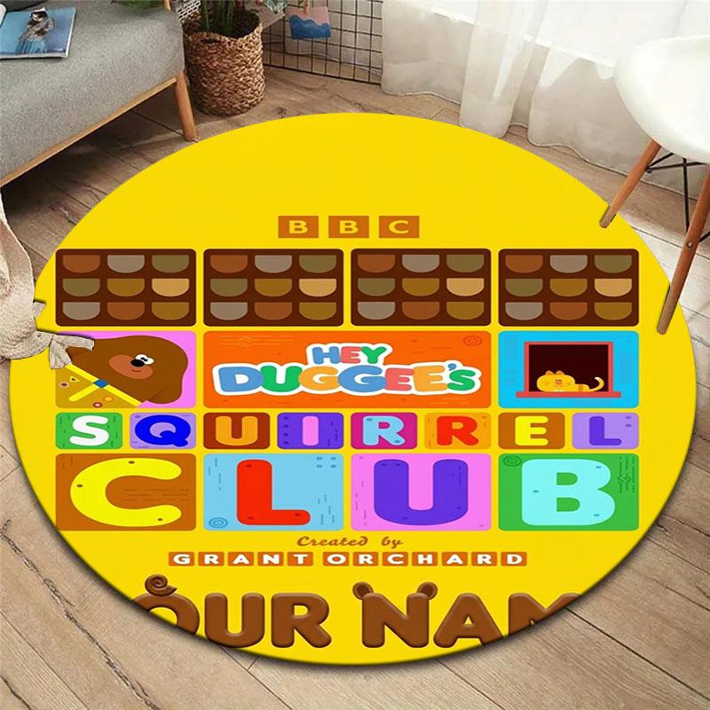 Hey Duggee Custom Name Round Area Rug,Carpet Rug for Living Room Bedroom Sofa Playroom Decor,Non-slip Floor Mat