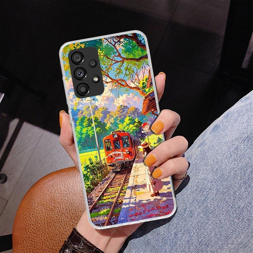 Retro Japanese Sakura Train Phone Case For Samsung Galaxy A52 A32 A22 A12 A51 A31 A50S A30S A20S A10S Note 20 Ultra 10 Plus S10