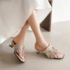 Fashion New Cow Suede Summer Slippers Square Toe Shoes for Women Fashion Tassels Slippers Handmade Mid Heel Pinch Toe Shoes Brown