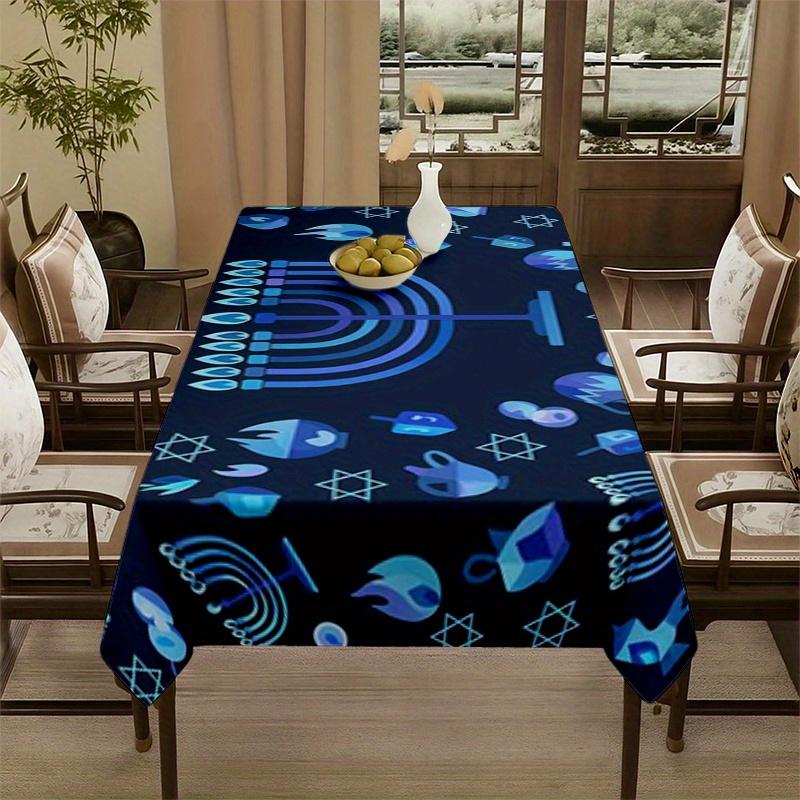 Jewish Menorah Rectangle Tablecloth for Table Decor Holiday Party Waterproof Reusable Table Cloth for Tables Kitchen Dining