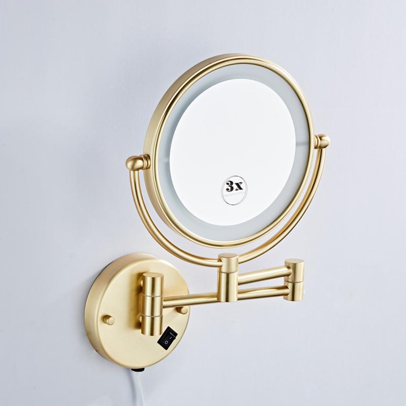 

Dressing Mirror 8 inch two side 3X /1X Wall Mounted Gold Square LED Mirror Folding Brass Makeup Mirror Cosmetic Mirror Lady Gift