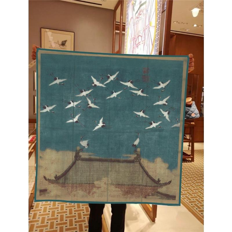 New Silk Scarf Women Pheasant Print Square Scarves Head Echarpes Silk Foulards Femme Wraps Beach Shawls Bandana Lady Hijabs 90CM