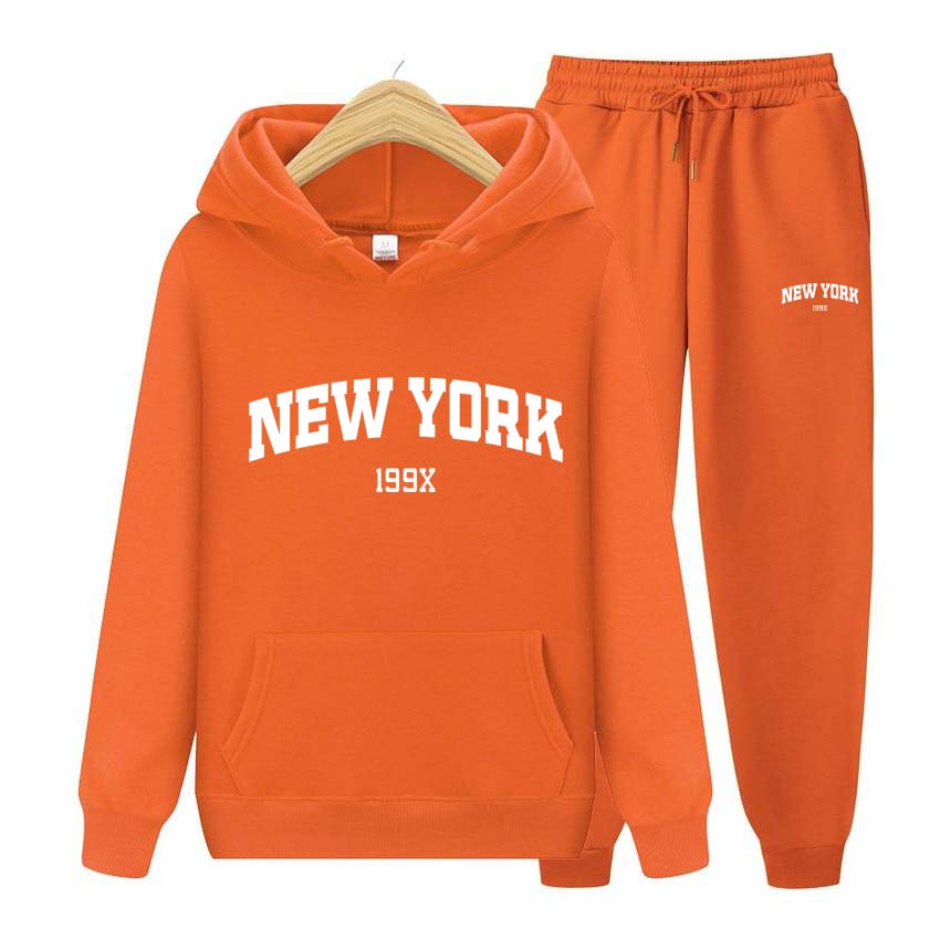 Trainingsanzug 2-teiliges Set 199X New York Print Sweatshirt Hoodies Sweatshirt + Hosenanzug Hoodie Sportbekleidung Jogging Herren-Sets