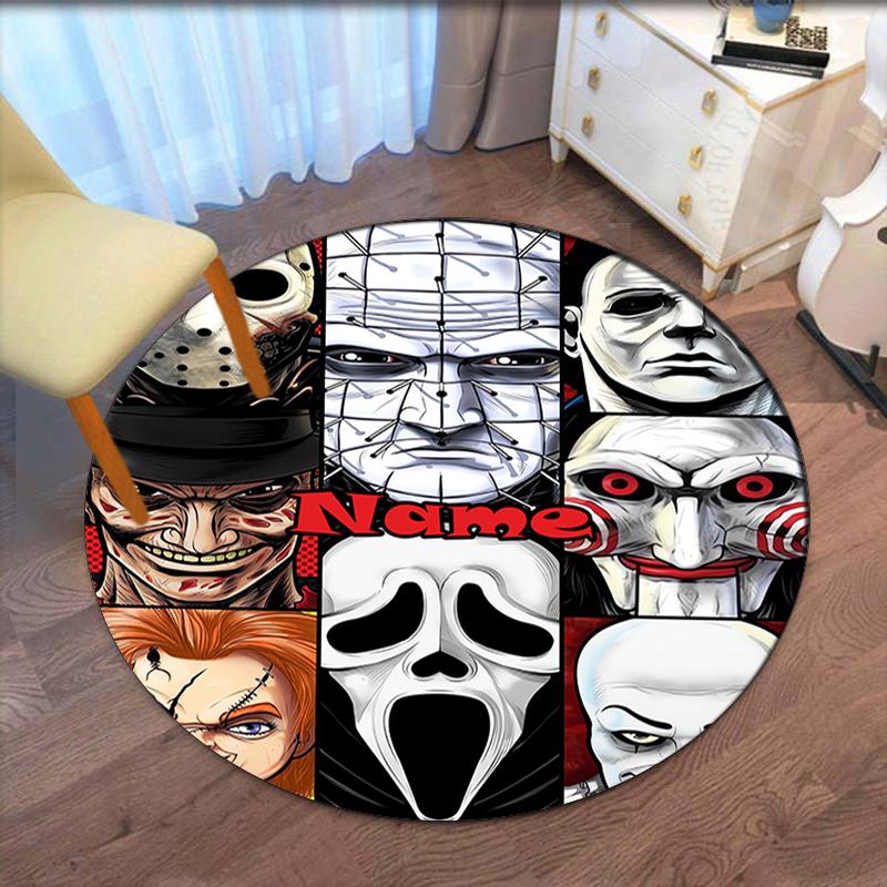 Custom Name Halloween horror Printed Round Rug Carpet Chair Rug Area Rug Entryway Doormats,for Office Chair Living Room Bedroom Kitchen Room.
