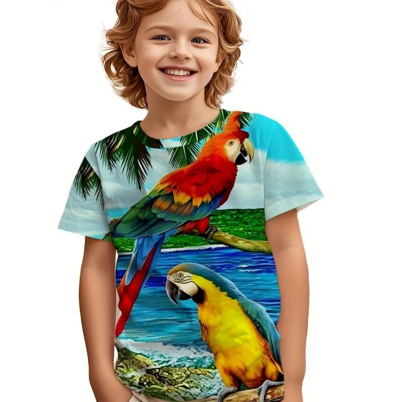 Boy's Fashion 3D Printed T-Shirt - Short Sleeve Crew Neck Casual Streetwear Bike Design for Young People