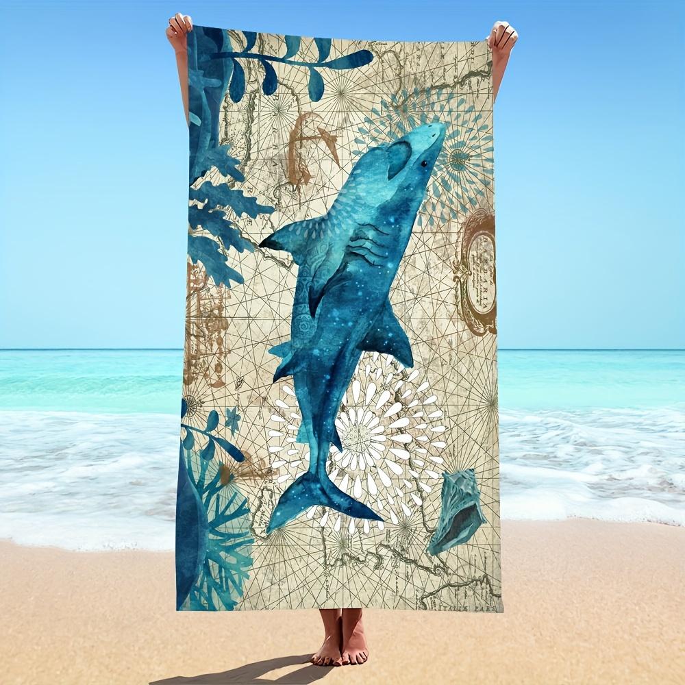 1pc Shark Pattern Beach Towel, Quick Drying Soft Absorbent Beach Towel, Microfiber Beach Blanket, For Outdoor Swimming Camping